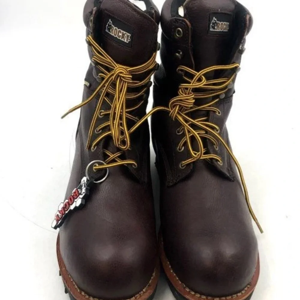 Rocky Brown Leather Work Boots with Durable Rubber Sole Steele Toe